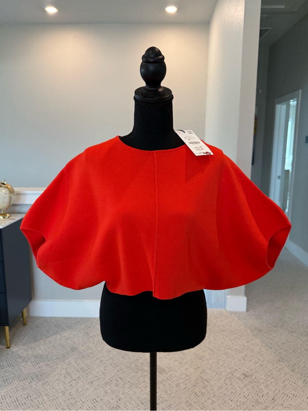 Zara Bright Red Cape-Sleeve Knit Top